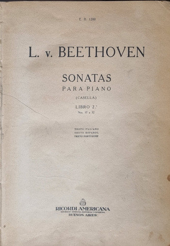 Beethoven: Sonatas Para Piano Casella Ricordi Libro 2 Oferta