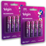 08 Baterias Aa 2700mah Elgin Recarregável 2 Cartelas