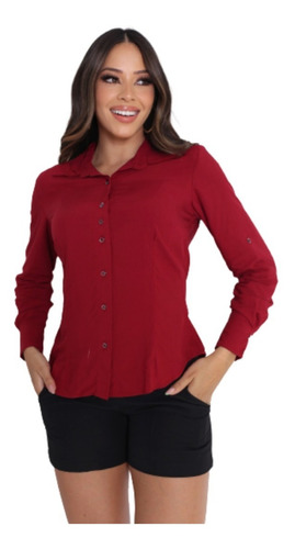 Camisa Blusa Feminina Manga Comprida Longa Social Slim