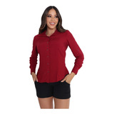 Camisa Blusa Feminina Manga Comprida Longa Social Slim