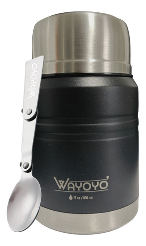 Termo Tarro Comida Thermos 510 Ml Negro Mate Con Cuchara