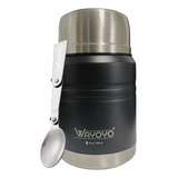 Termo Tarro Comida Thermos 510 Ml Negro Mate Con Cuchara