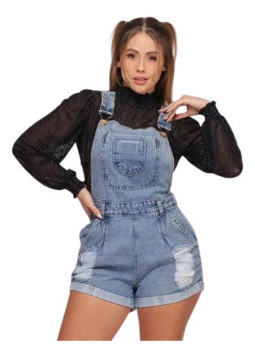 Jardineira Short Mom Feminino Modelo Novo 100% Jeans