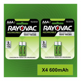 4 Pilas Recargable Aaa Rayovac 600mah Reales 4 Unidades