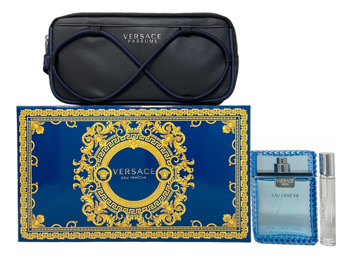 Versace Eau Fraiche Set De 3 Pz Con Mini Y Bolso Para Hombre