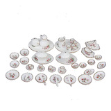 50pcs Dollhouse Miniatura Flor Juego De Té De Porcelana