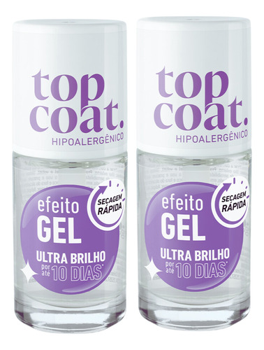 Kit 2 Top Coat Blant Efeito Gel Secagem Rápida Ultra Brilho-