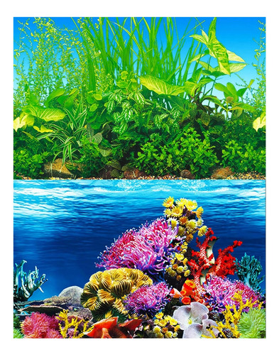 Painel Aquário Ornamento Enfeite Fundo Do Mar Planta 60x30cm