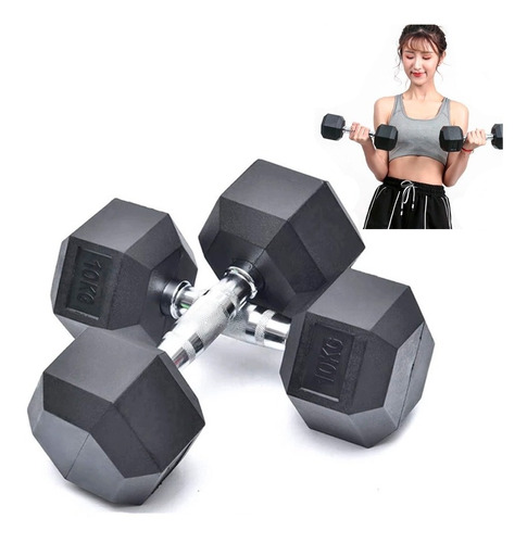 Mancuernas Pesas 10kg Encauchetadas Hexagonales Fitness Gym 