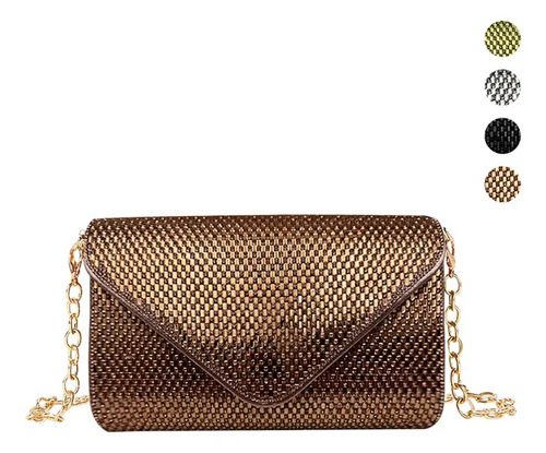 Bolso Mano/noche Clutch Rígido Asa Dorada Tela Con Broche