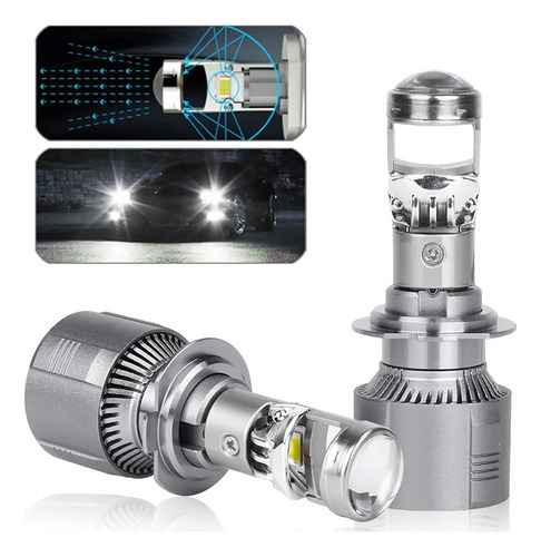 Faros Led Proyector Lupas Para Auto H7 6500k 75w 2 Paquetes