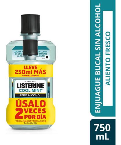 Pack Enjuague Listerine 500 + 250 Cool Mint Zero Alcohol 