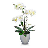 Planta Orquídea Artificial Flor Vara Grande Maceta Elegante