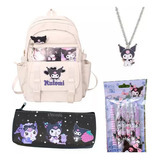 Mochila Escolar Kawaii Kuromi Con Estuche Para Lápices