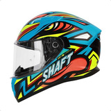 Casco Para Moto Sh522 Atom Azul Mate Amarillo Talla Xl Shaft