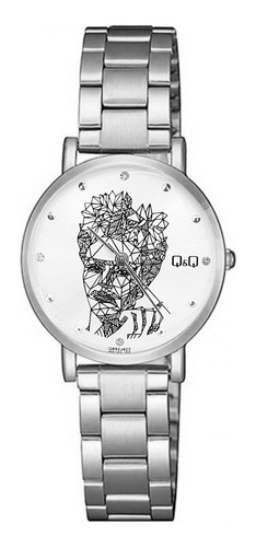 Reloj Q&q Qyq Elegante Frida Kahlo Acero + Estuche Dama