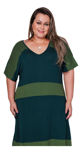 Vestido Longo Manga Curta  Dia A Dia Plus Size Viscolycra