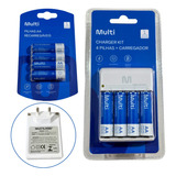 Pilha Recarregável Aa 8un + Carregador Multilaser Multi + Nf