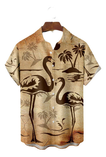 L Camisa Hawaiana Unisex Flamingo, Camisa Playa For Verano