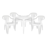 Conjunto De Mesa E 4 Cadeiras Poltronas Plástico Mor