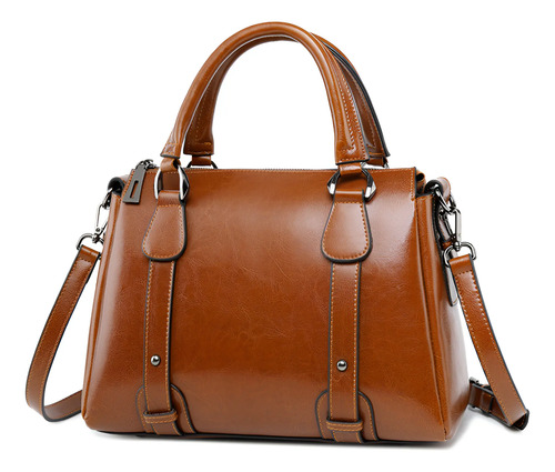 Bolso Mujer De Piel Genuina Tipo Boston Para Toda Ocasión