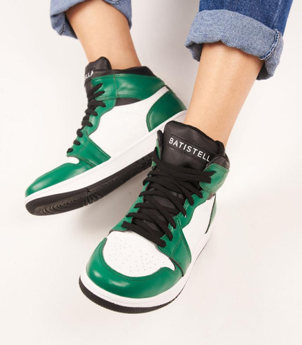 Zapatillas Mujer Batistella Botitas Urbanas De Cuero Verde