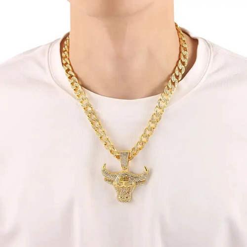 Cadena Collar Cubana Oro Laminado 14k Toro Bull 