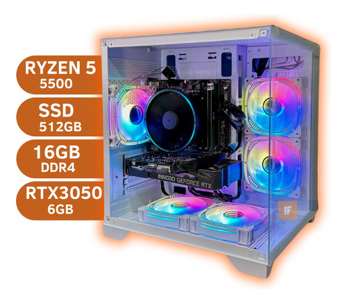 Pc Gamer Aquario Branco Ryzen 5 5500 Rtx3050 Ssd 512gb 16gb