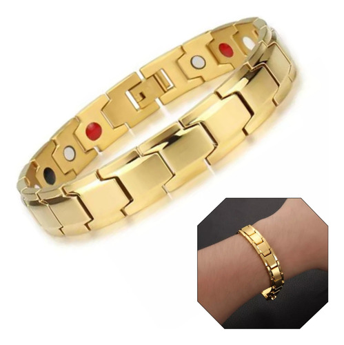 Pulseira Magn Dourada Ouro 18k Para Homens E Mulheres Luxo