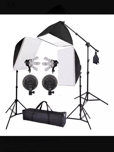 Kit Iluminação De Studio 3 Pontos - Softbox 70, Tripé Girafa