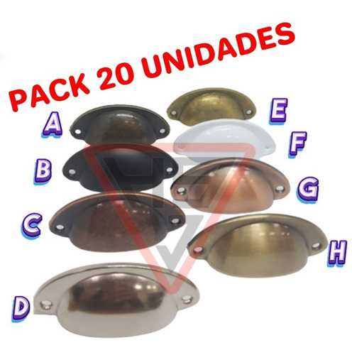 Pack 20 Tiradores Cubetas Manija Cajones Muebles Metal 