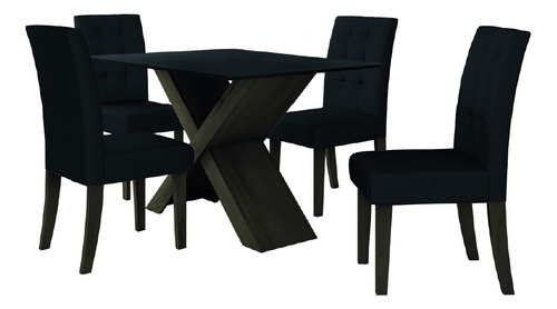 Conjunto Mesa Dubai Preto 1,35m Mdf Com 4 Cadeiras Castanho Dobuê