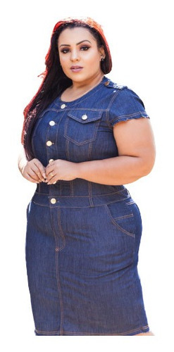 Vestido Moda Evangélica Jeans Plus Size Chamise Botão