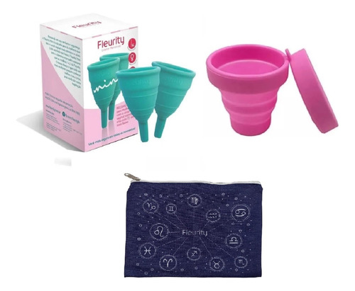 2 Copa Menstrual + 1 Vaso Esterilizador Fleurity  + Neceser