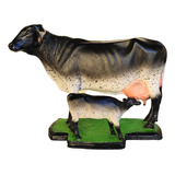 Escultura De Resina Vaca Girolanda Com Filhote Realista G