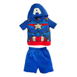 Conjunto Playera Con Gorro Y Short Capitan América Marvel