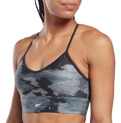 Top Reebok Id Train Camo Bra Negro Gris Mujer