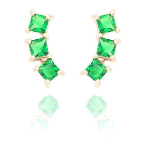 Brinco Ear Cuff Cristais Verde Esmeralda Square Semi Joia