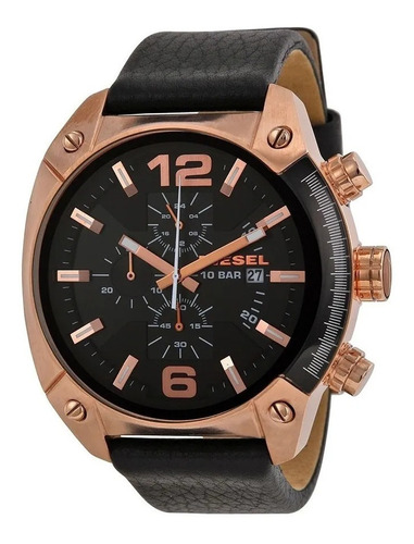 Reloj Diesel Hombre Dz4297 Original Oro Rosa Cuero Negro