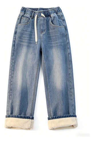 Jeans Mujer Forrados Polar Pierna Ancha Cintura Elástica