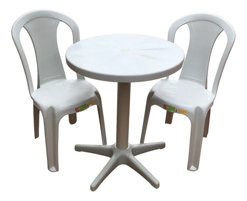 Kit C/ 2 Cadeiras Tabatinga Fechada+mesa Redonda Sol Plastex