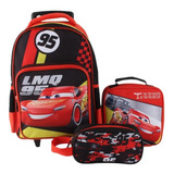 Mochila Escolar Con Ruedas Cars Rayo Mq + Lonchera + Estuche