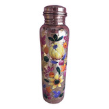 Termo De Cobre Puro; 1 Litro, Diseño Floral Amarillo