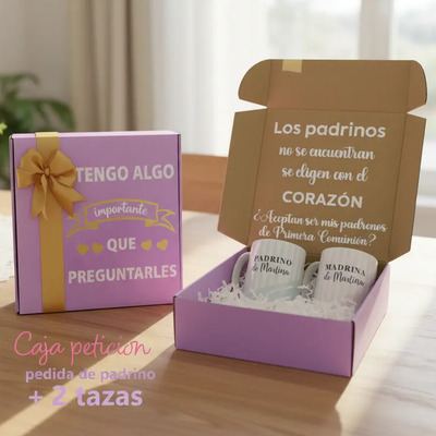 Caja Petición De Padrino Para Primera Comunión Con 2 Tazas | Meses sin interés