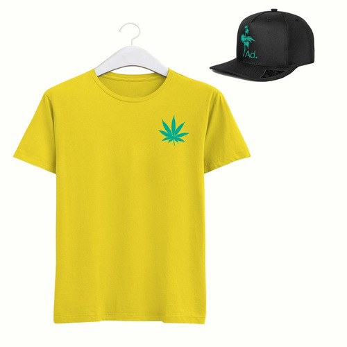 Camiseta Camisa Algodão Erva Maconha Estampas + Boné Ad