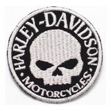 Patch Bordado Harley Davidson Skull Branca Hdm017l060a060