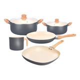 Set Cacerola Sarten Bifera Jarro Hervidor Linea Crema Hudson