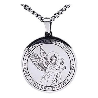 Dije Collar Arcángel San Gabriel Medalla Protección Acero In | Meses sin interés
