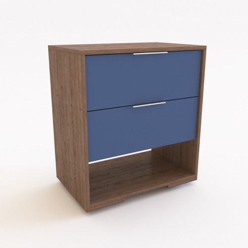 Mesa De Luz Nordica Duo 2 Cajones Nicho Cajonera Minimalista Color Roble Davos / Azul Cosmico