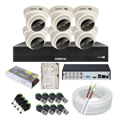 Kit Cftv Intelbras 6 Câmeras Vhc 1120 D 720p Dvr Mhdx 1008-c